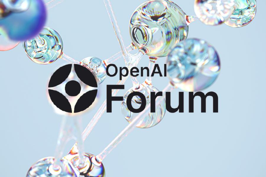 Open AI Forum logo overlayed on an image of an illustration of AI featuring bubbles