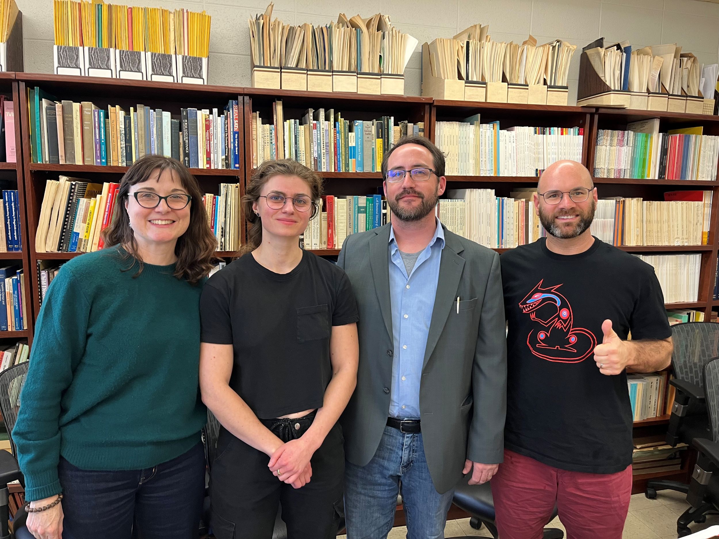 Margot Cobat with faculty advisors Dr. Gabriele, Dr. McKenzie, and Dr. Politzer-Ahles