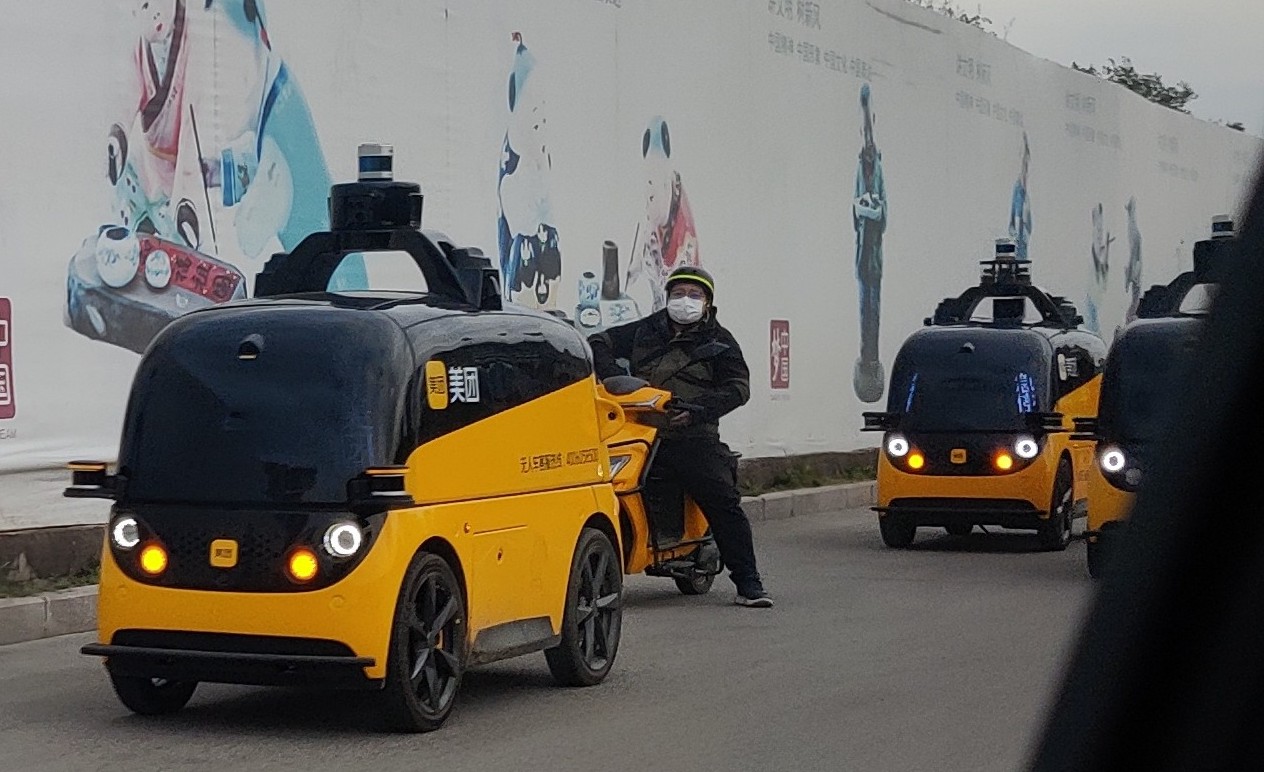 Autonomous delivery vehicles are deployed on the streets of Beijing, China. Wikimedia Commons photo.