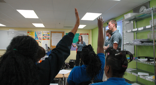 KU students make a presentation about STEM fields to the KIPP school in Kansas City, Mo.