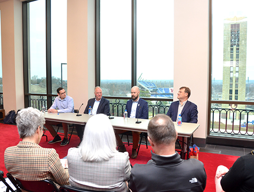 Whiskey distillers discuss their process at a panel discussion at KU's Spencer Research Library