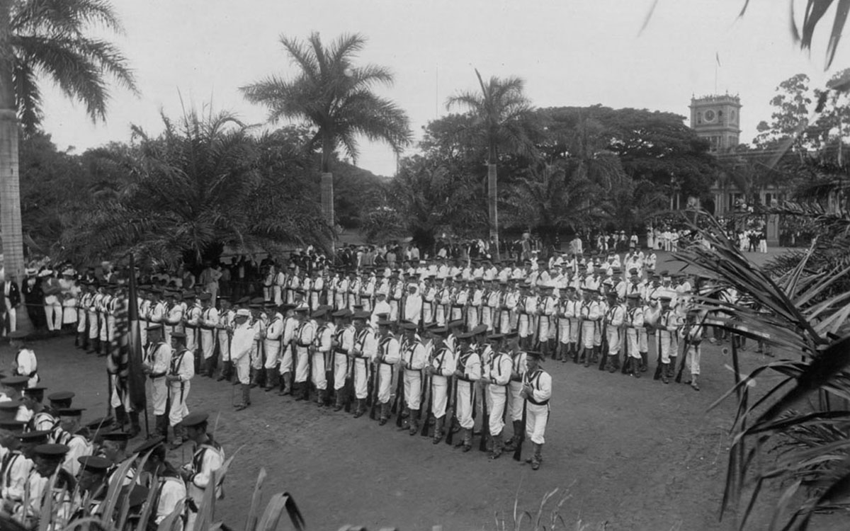 An image of United States Marines at the annexation of Hawaii in 1898.