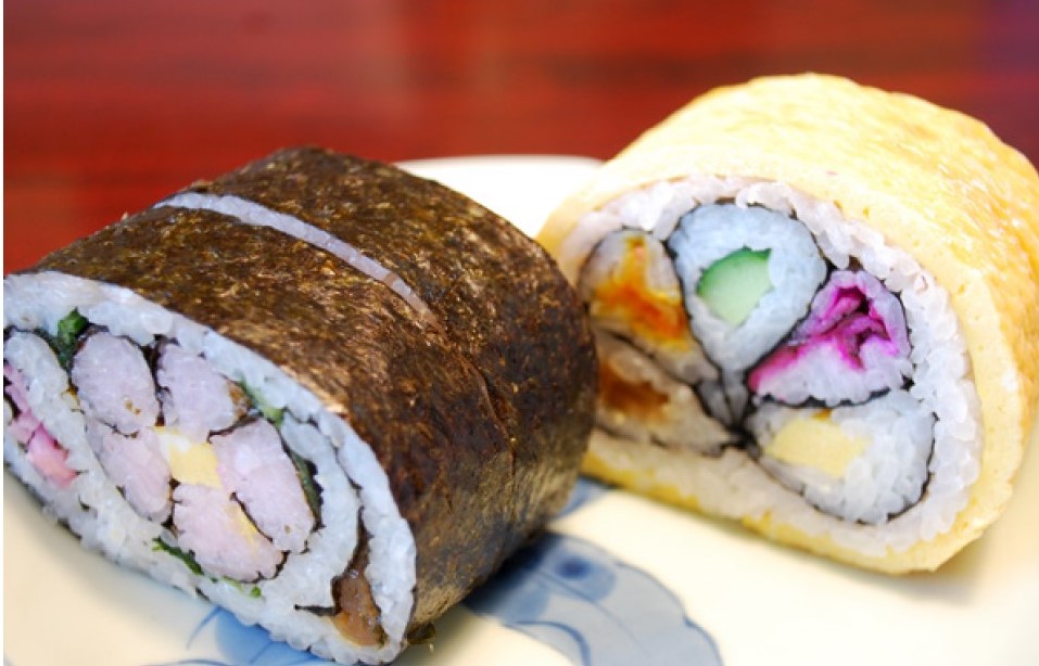 A large sushi role called futomakizushi served in Katori City, Chiba, Japan. Photo by Eric Rath.