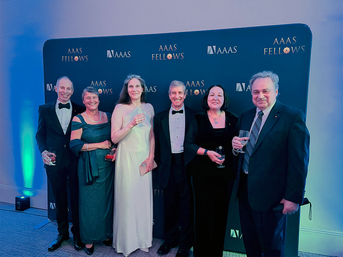 Among the KU faculty members who attended the American Association for the Advancement of Science's 150th Anniversary Gala were, from left, Allard Jongman, Joan Sereno, Sharon Billings, James Kindscher, Candan Tamerler and Ilya Vakser. Photo credit: Robin Lehman