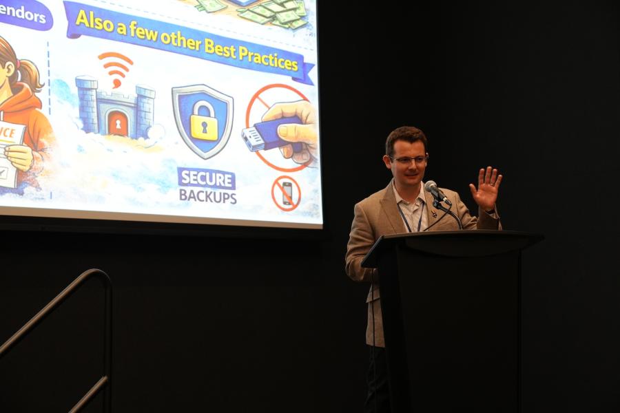 KU computer science associate professor Alex Bardas presents at the 4th annual KU & FBI Cybersecurity Intelligence Conference