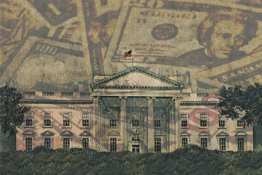 White House/dollar bill illustration.