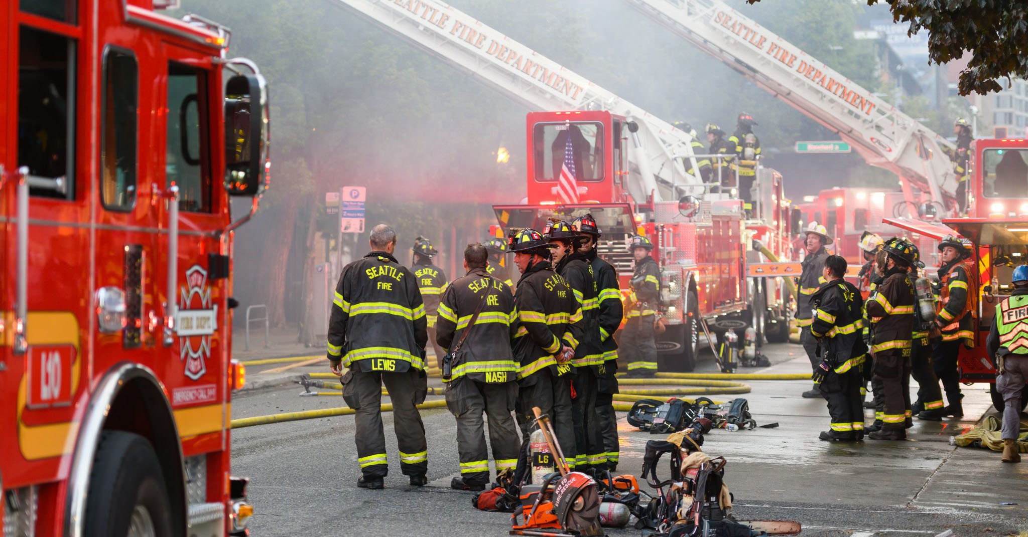 Seattle firefighters at a fire scene