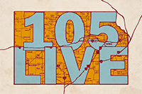 "105 Live" text set in state of Kansas shape with counties delineated.