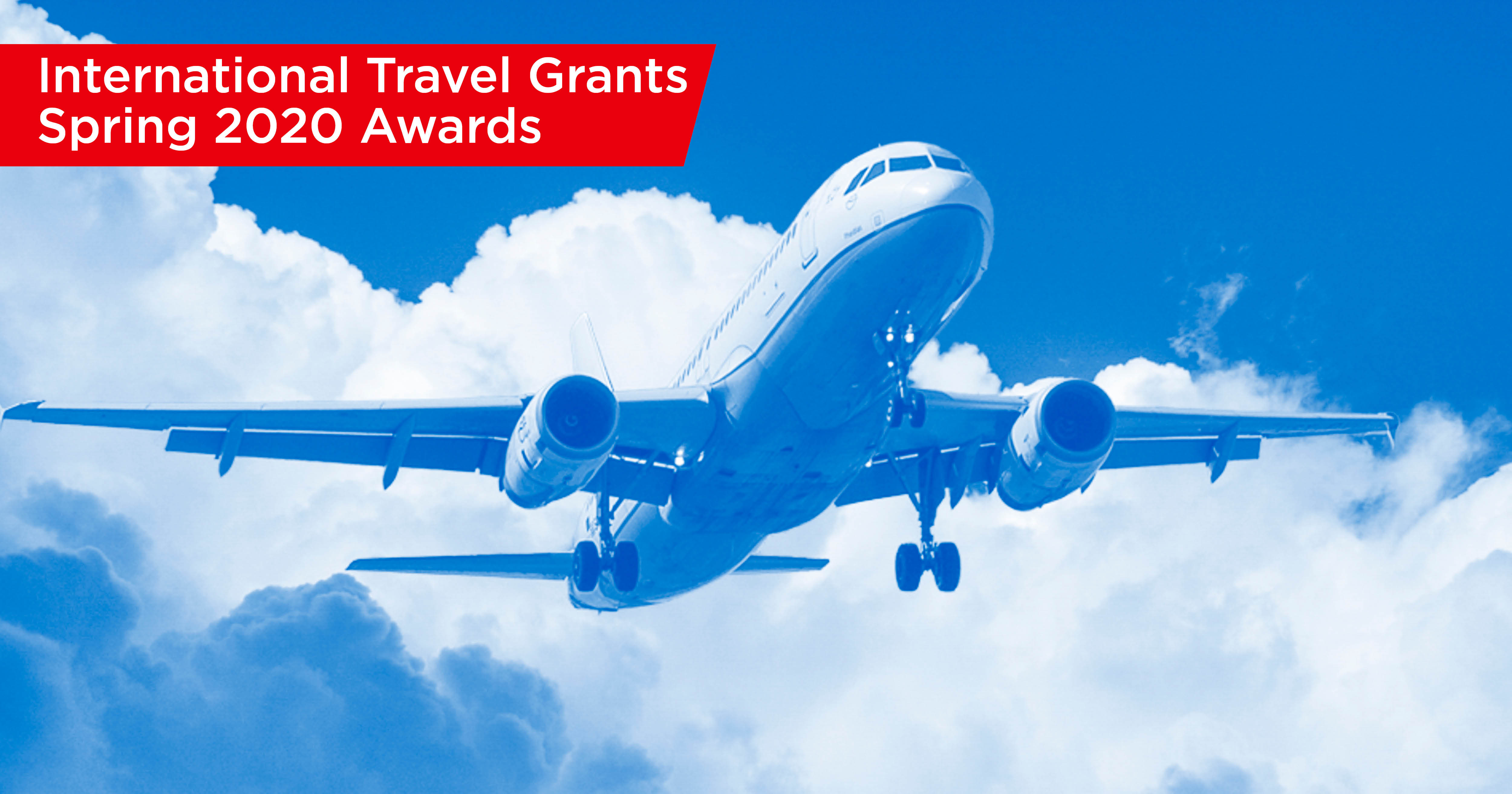 Graphic of airplane with words International Travel Grants Spring 2020 Awards