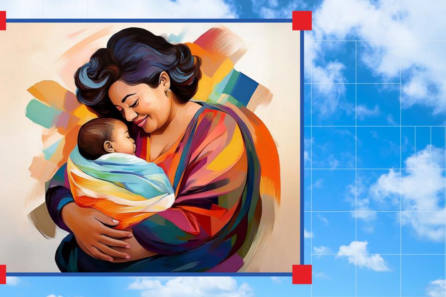 Conference image of a mother holding a child