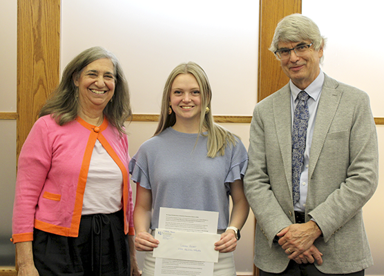 Professor Lisa Wolf-Wendel, 2026 KU Phi Kappa Phi Fellowship winner Lauren Reimer and Professor Stevin Gehrke.