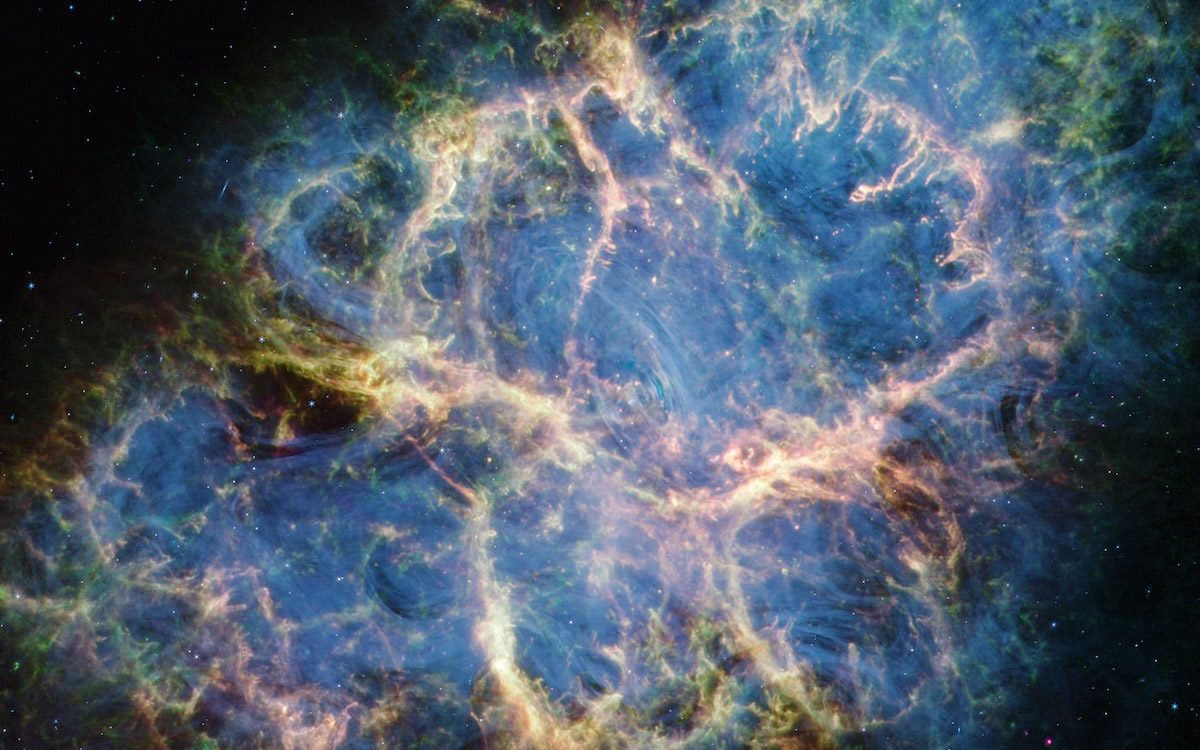 NASA image of the Crab Nebula seen by the James Webb Space Telescope.
