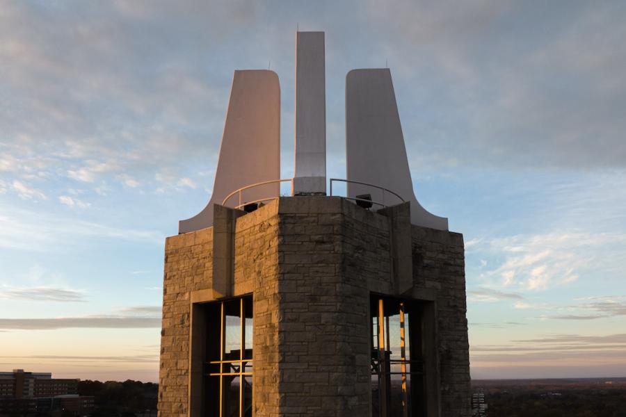 top portion of university campanile