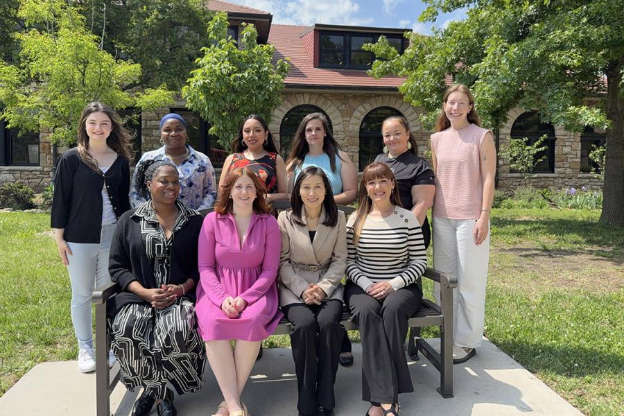 The project team for the women transitioning from incarceration program in front of Stauffer-Flint Hall on the University of Kansas campus.