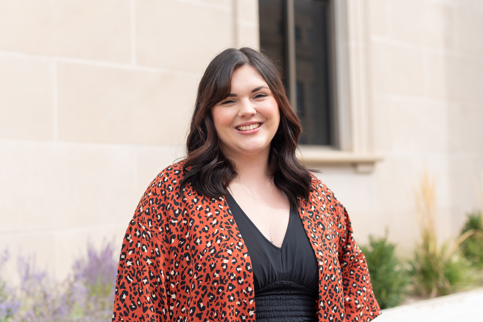 Tiffany McIntosh poses outside of Spencer Research Library.