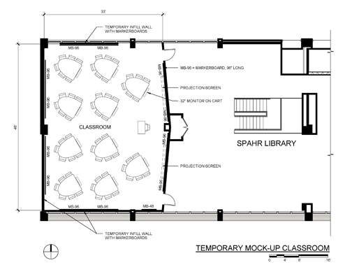 The floor plan of the temporarily converted portion of Spahr Engineering Library.