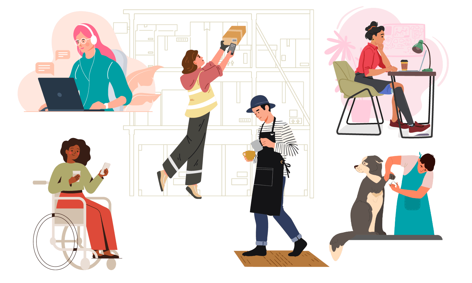 An illustration of people in different employment roles