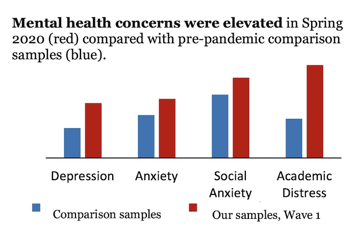 Chart of elevated mental health concerns measured by Andrea Follmer Greenhoot and colleagues.