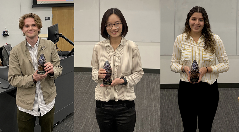 The ACE talk winners (left to right) William Davis, Lily Nguyen, Giovanna Pastore. 