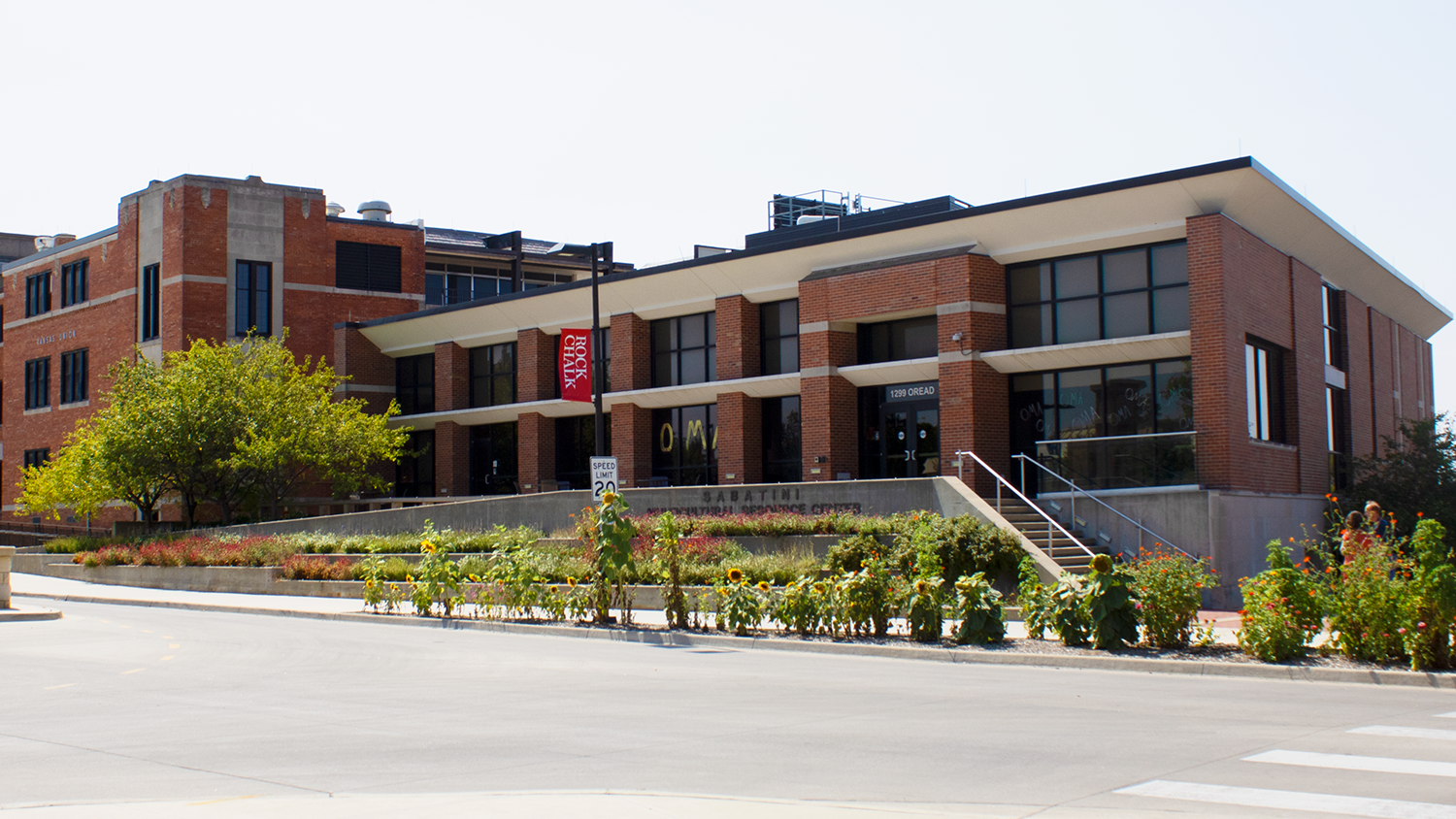 An external shot of the Sabatini Multicultural Resource Center and Kansas Memorial Union.