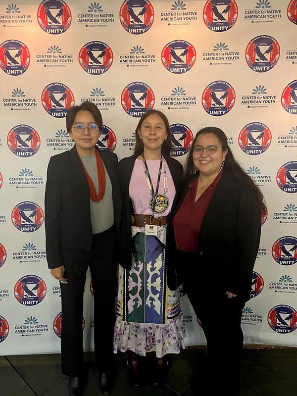 From left, Delilah Begay (Diné), Hayley Harman (Prairie Band Potawatomi) and Kylie Kookesh (Tlingit) were invited to take part in the 2022 White House Tribal Youth Forum.