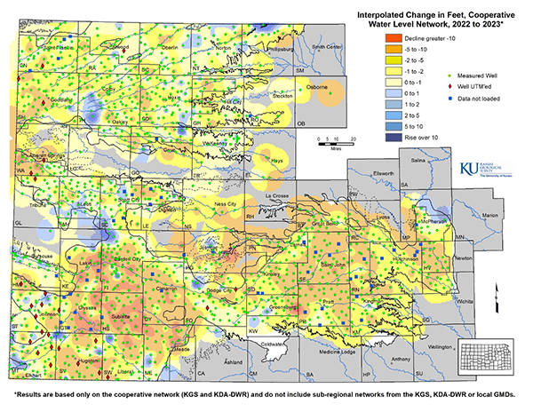 2023 water level changes, via Kansas Geological Survey.