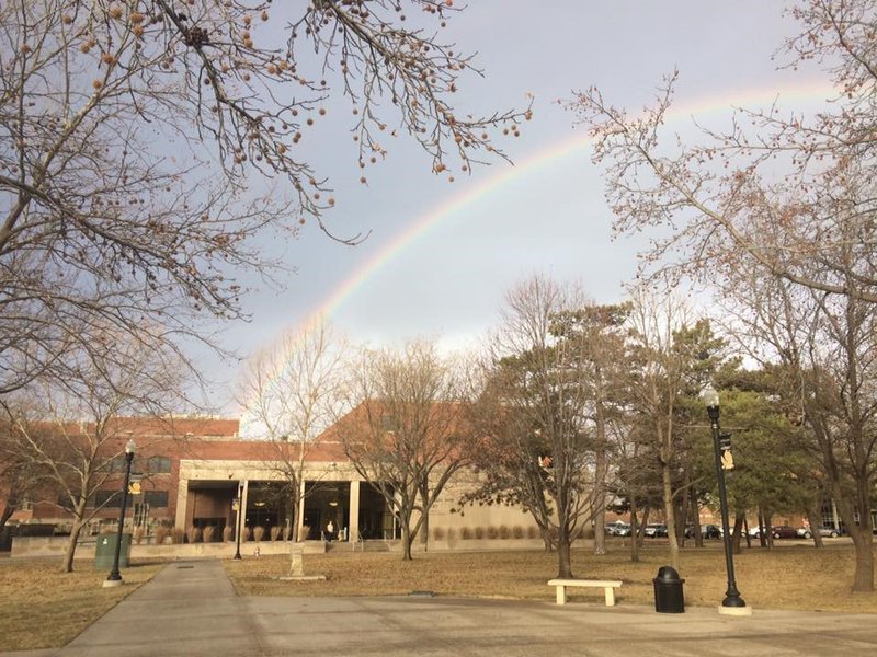 Library at Emporia State University with rainbow above