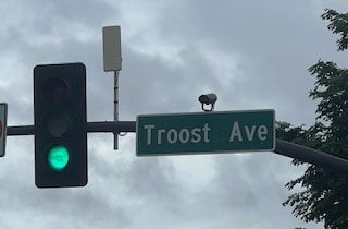 Stoplight at Troost Avenue in Kansas City, Missouri.