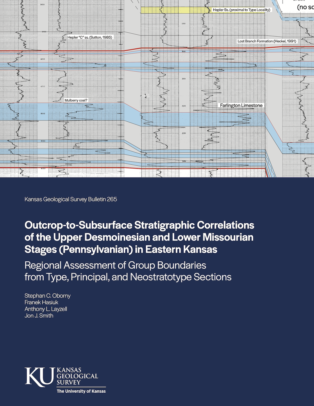 Cover of KGS Bulletin 265, "Outcrop-to-Subsurface Stratigraphic Correlations of the Upper Desmoinesian and Lower Missourian Stages (Pennsylvanian) in Eastern Kansas." 