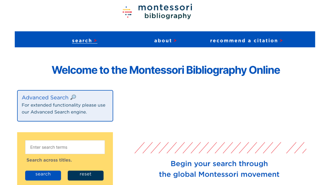 Screenshot from online Montessori Bibliography