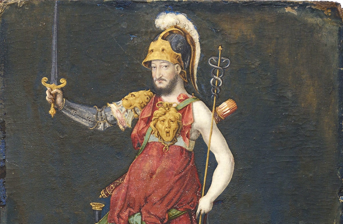 A 16th century painting of Francis I depicts the French monarch with a bearded face and a feminine body.