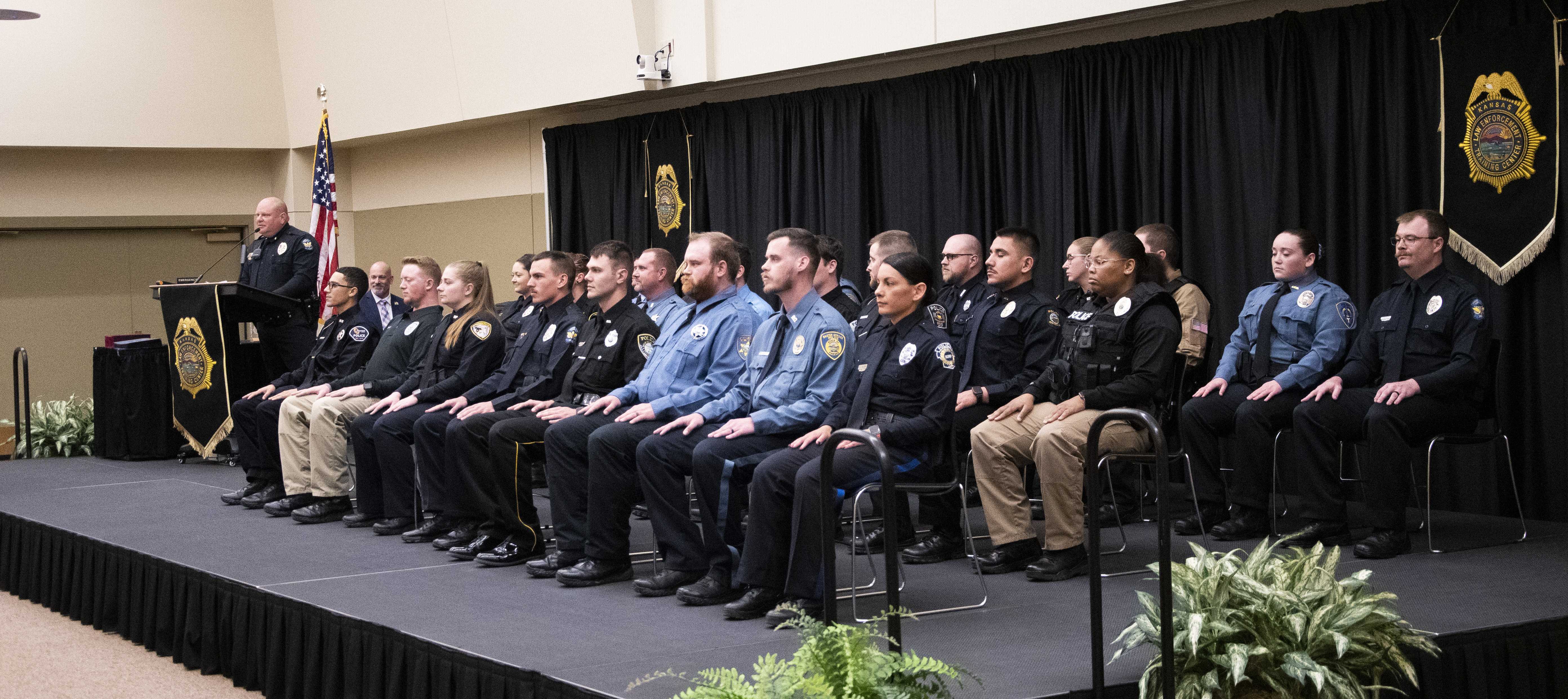Chief Courtney Prewitt of the Garden City Police Department speaks to KLETC's 291st graduation class