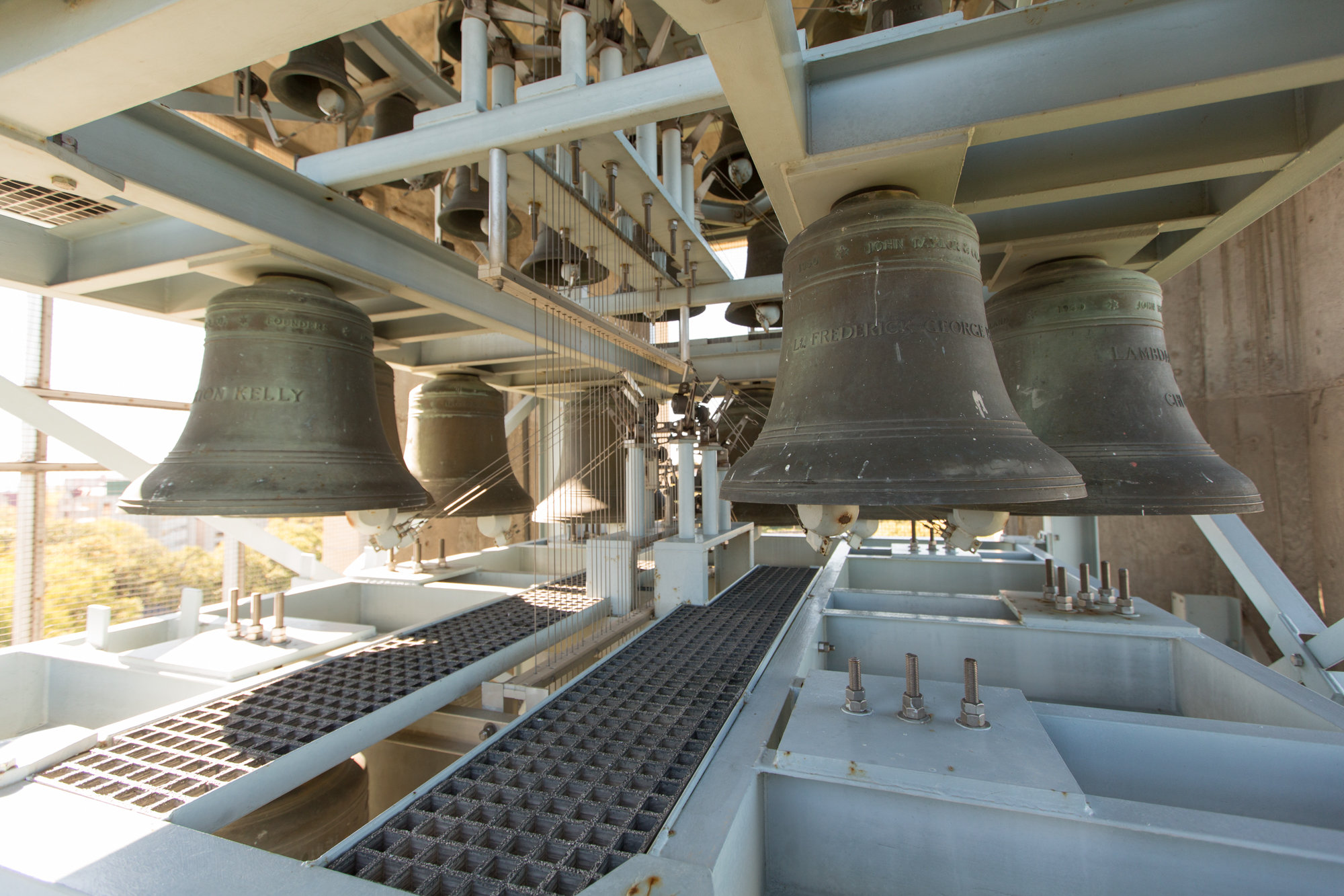 Large bells at the top of the Campanile tower