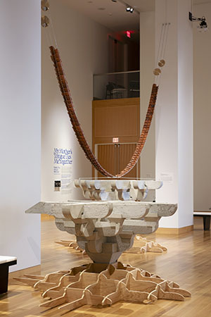 Sculpture in Spencer Museum gallery by Merry Sun.