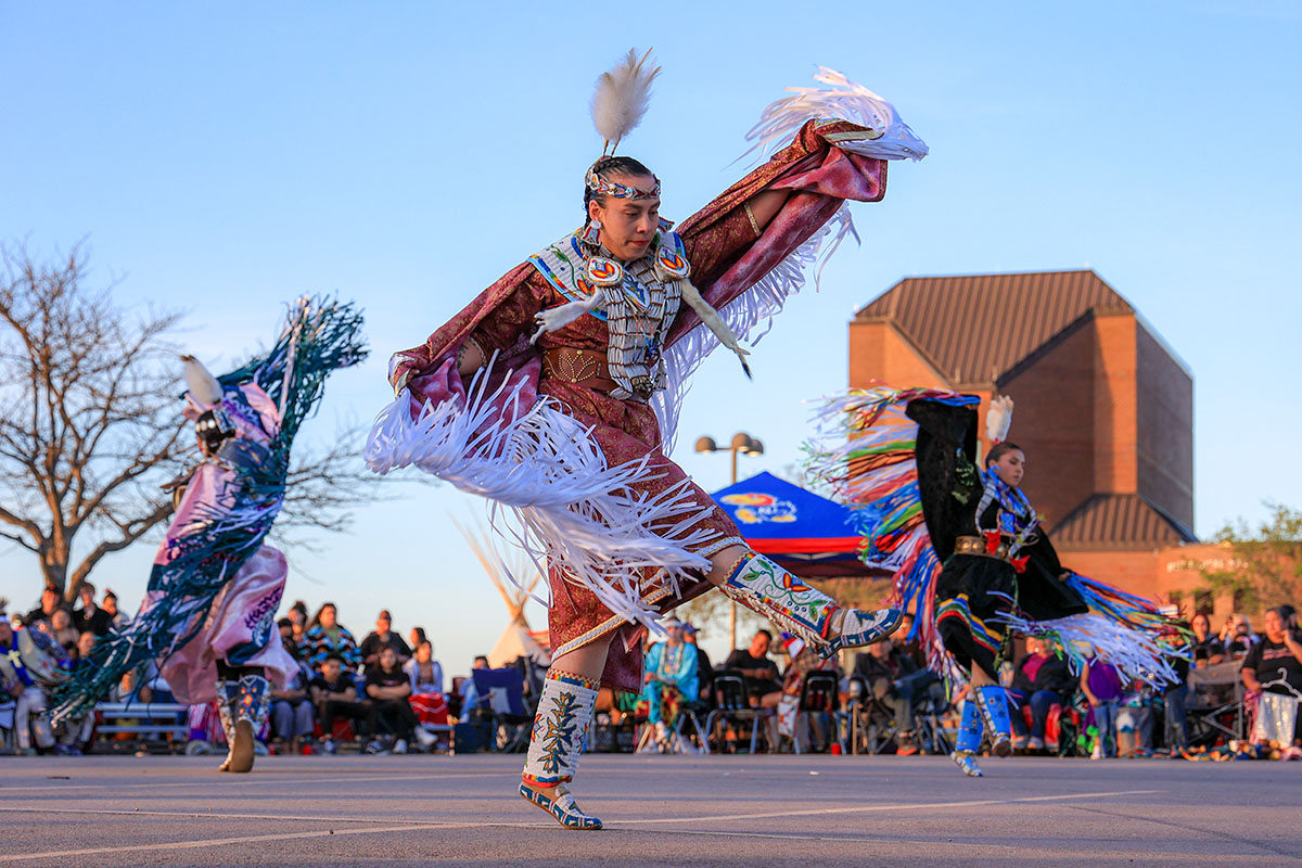 The 2023 KU First Nations Student Association (FNSA) Powwow & Indigenous Cultures Festival at the Lied Center of Kansas. Credit: Laura Kingston.
