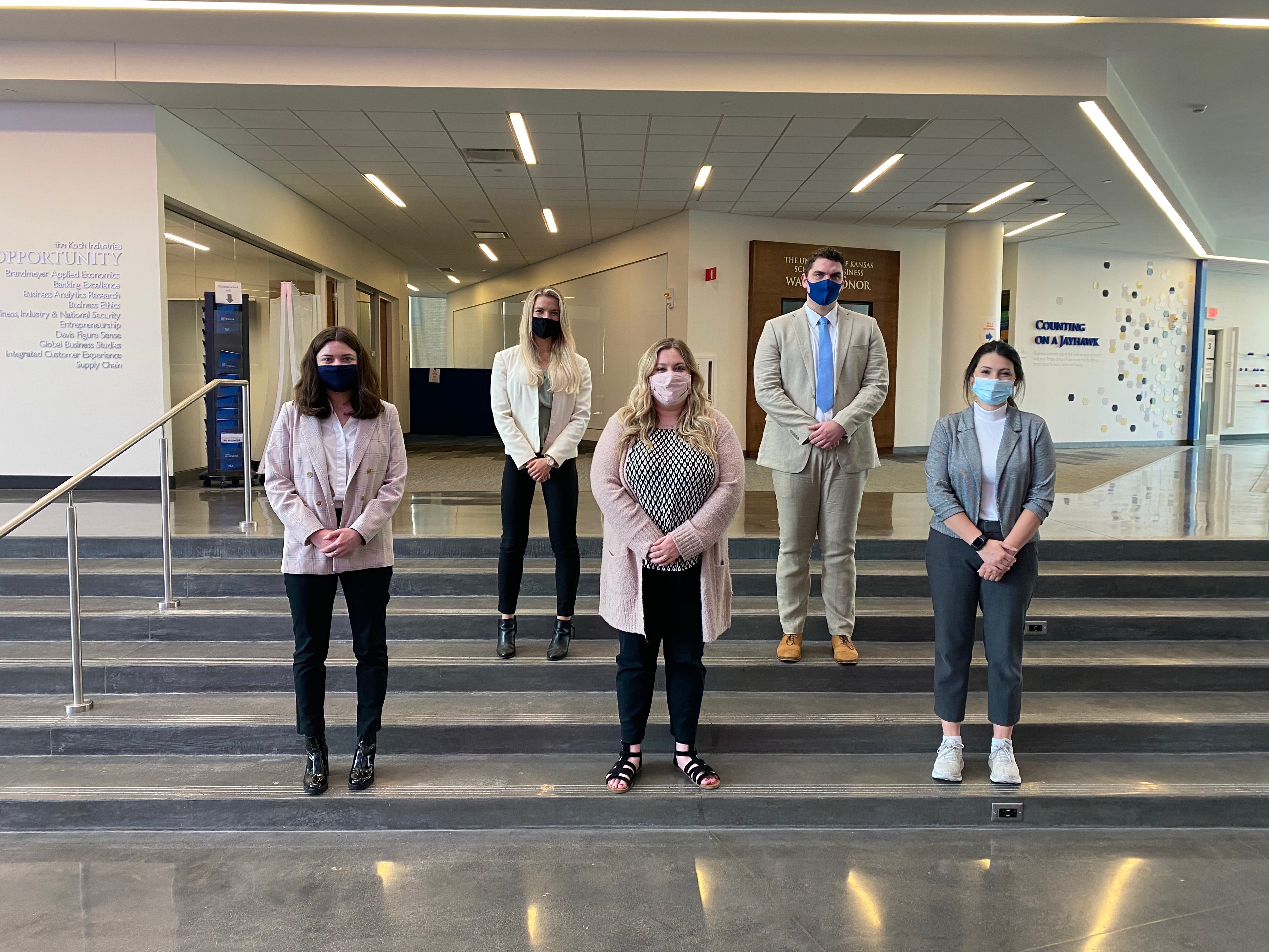 "Students from the winning sales competition team pose in Capitol Federal Hall""