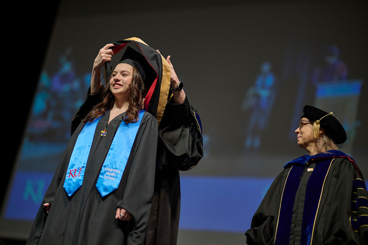 MSW alumni Callie Nichols at graduation ceremony at Lied Center in May 2025.