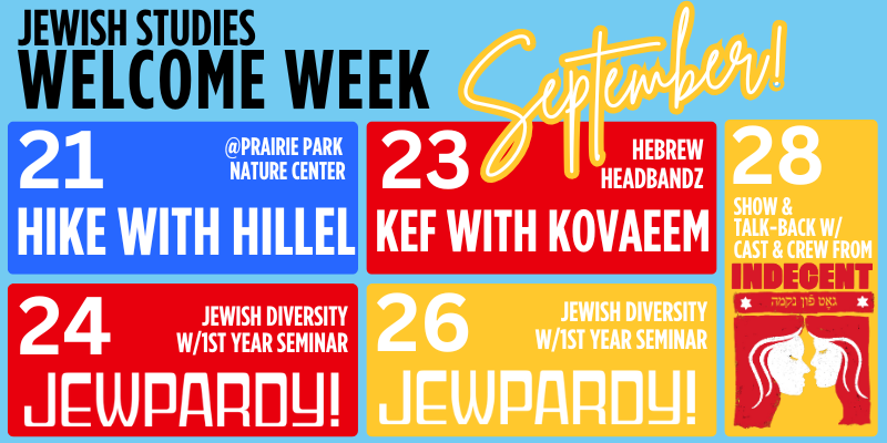 Jewish Studies Welcome week listing dates and events