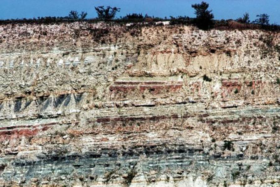 Layers of rock shown in a fault near Tuttle Creek in eastern Kansas.