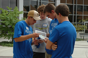 A Frosh Frenzy team consults before taking off on their trek