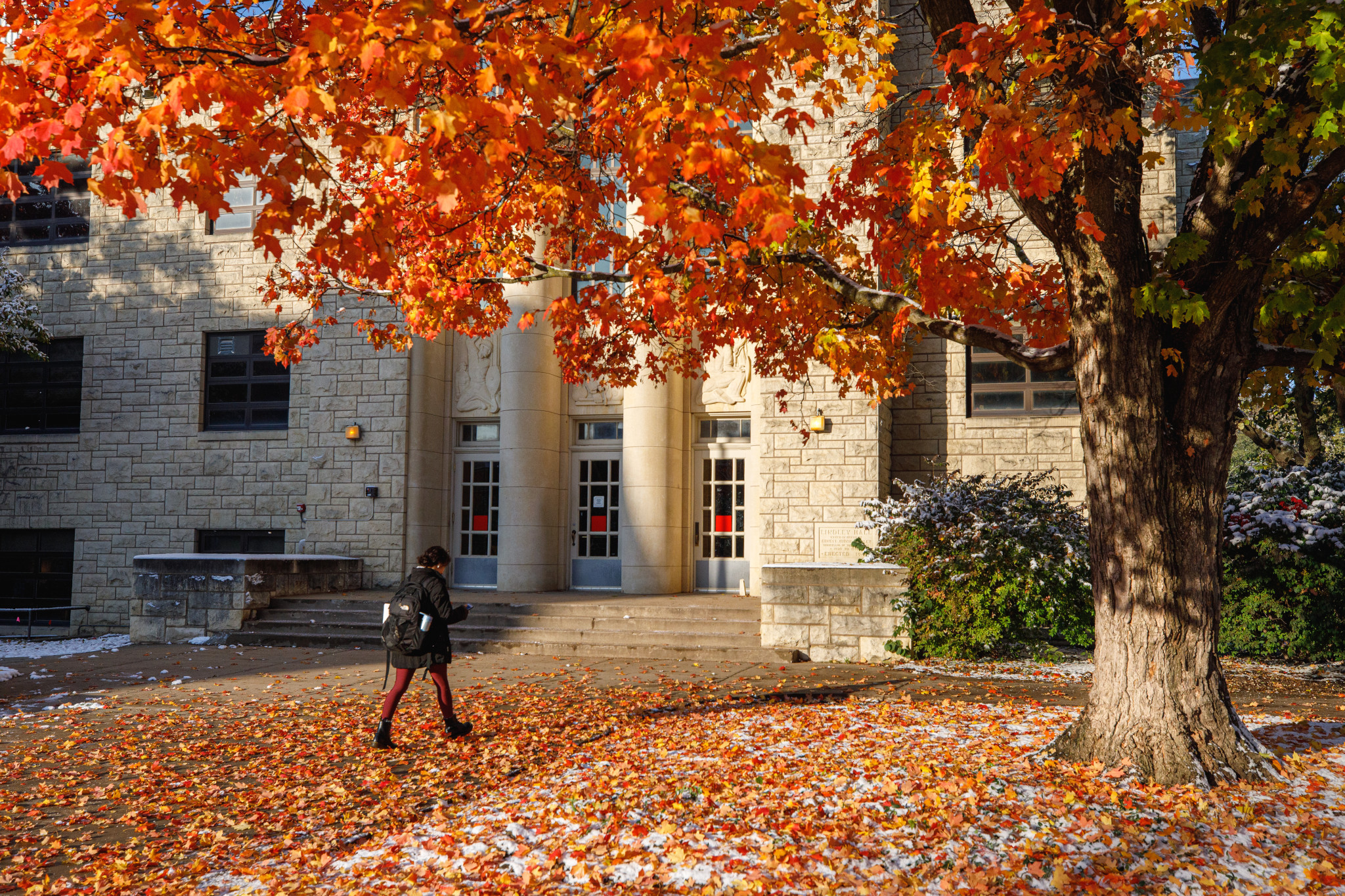 East entrance of Lindley Hall in fall