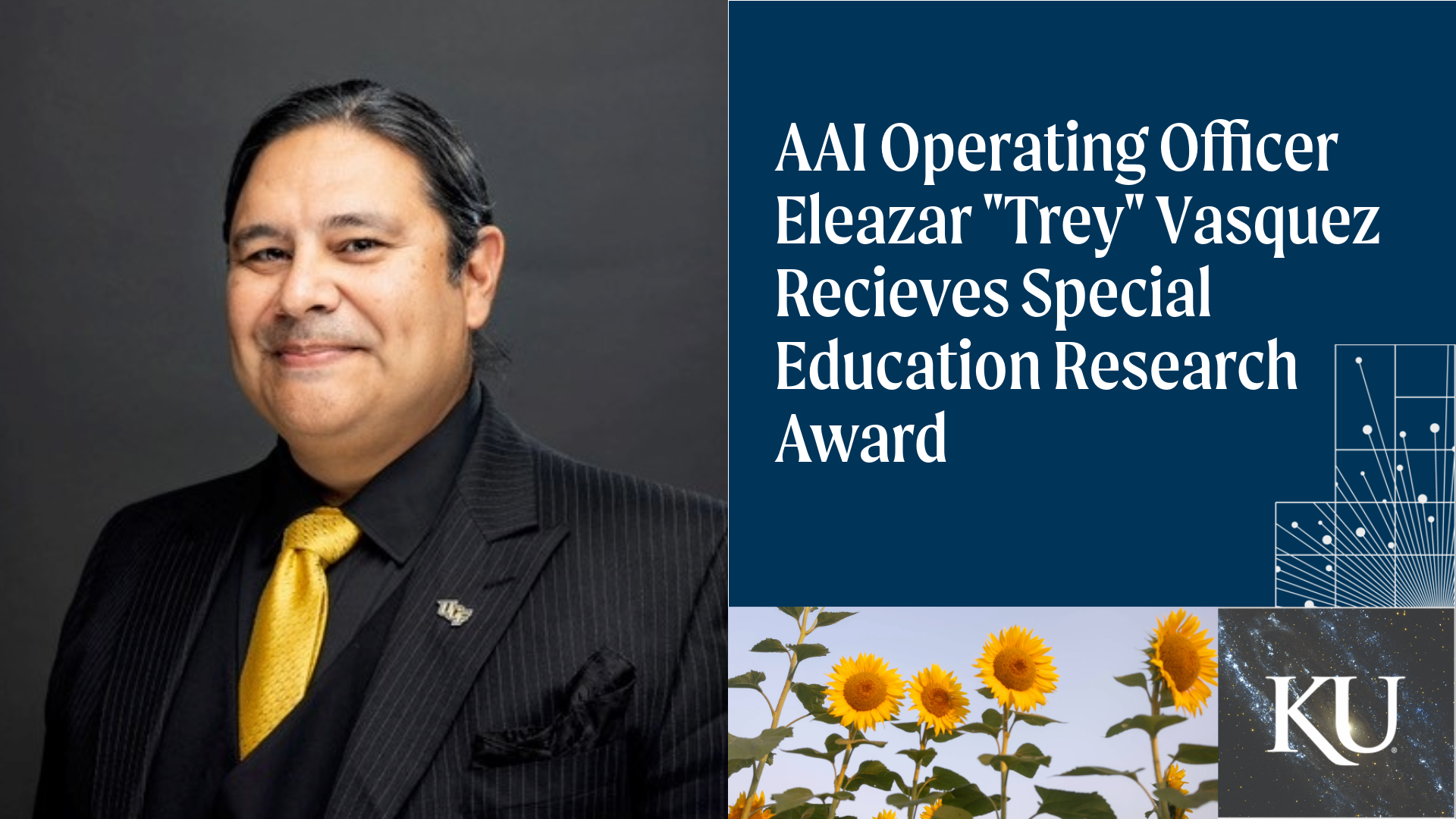 Social Card: Image of Eleazar “Trey” Vasquez. Text: AAI Operating Officer Eleazar "Trey" Vasquez, III Awarded 2025 Special Education Research Award