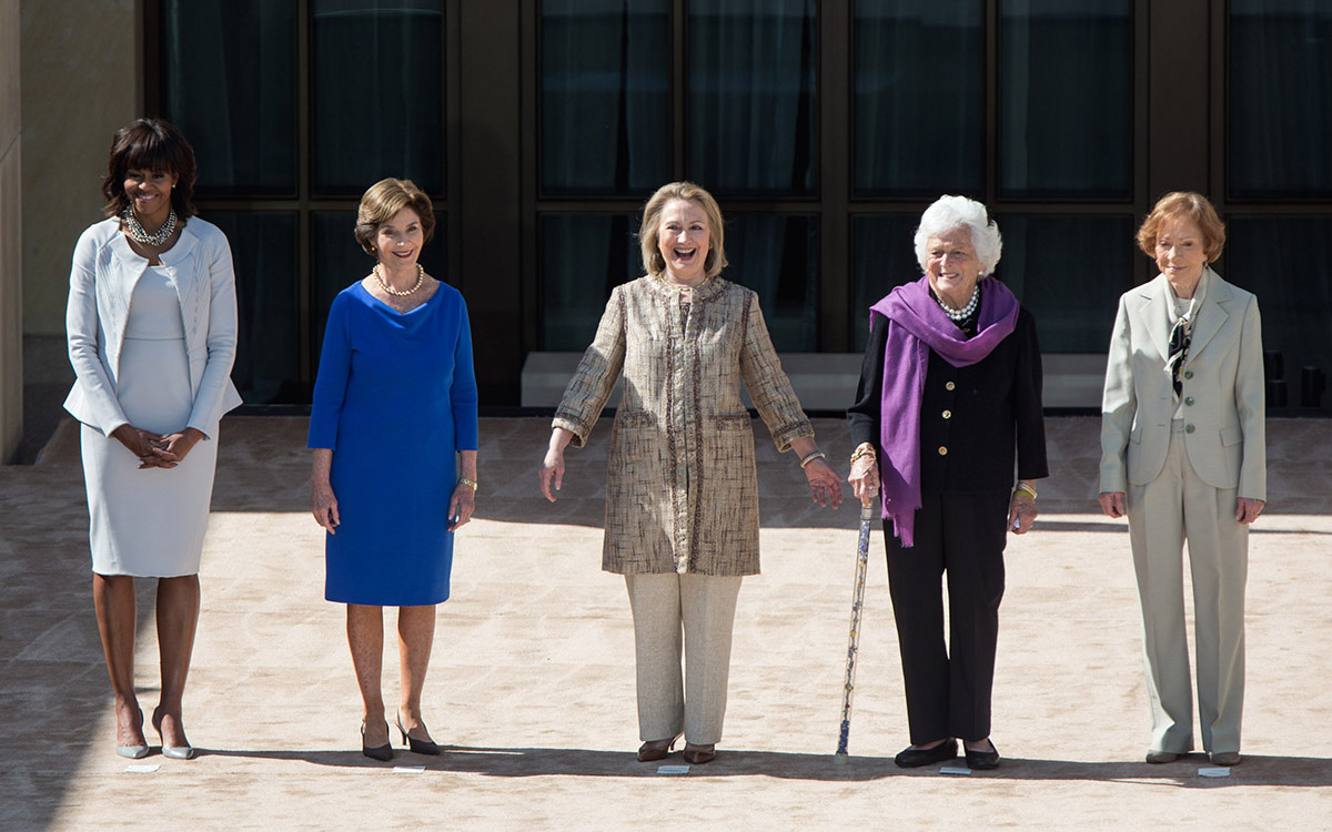 A photo of five first ladies taken in 2013. From left, Michelle Obama, Laura Bush, Hillary Clinton, Barbara Bush and Rosalynn Carter.