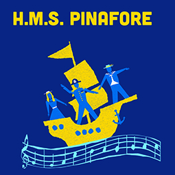 "H.M.S. Pinafore" logo with ship and musical notes