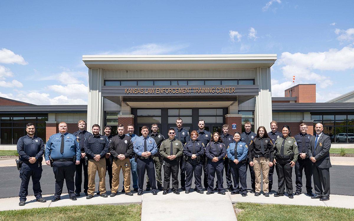 May 2026 graduating class group photo at the Kansas Law Enforcement Training Center.