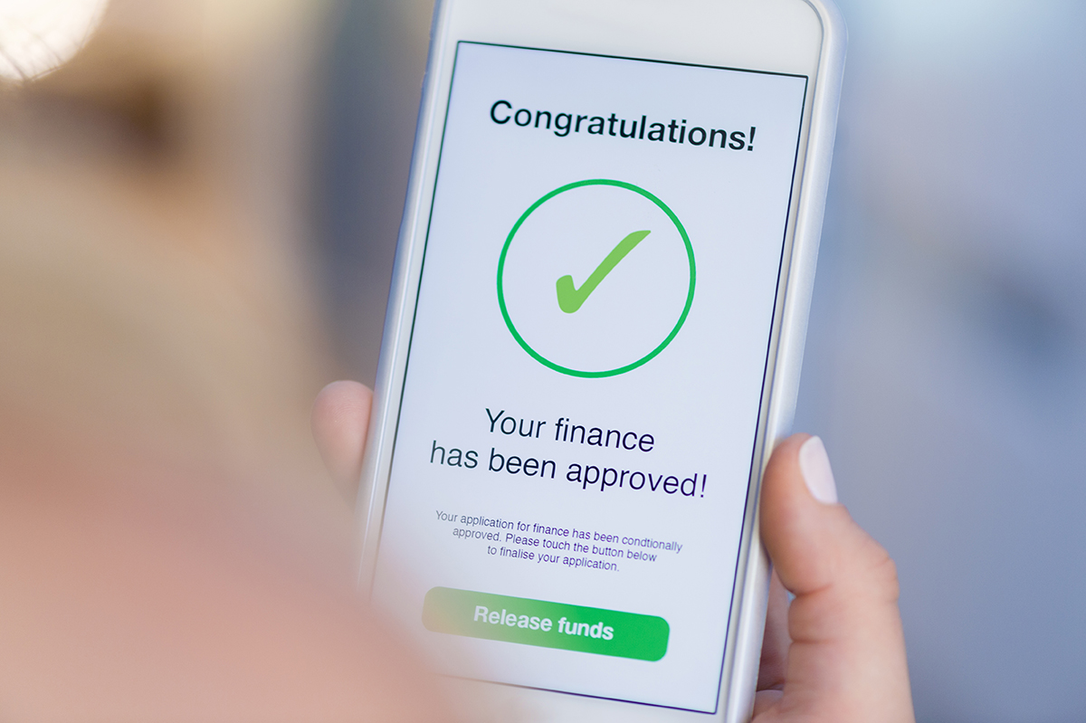 Rendering showing a "congratulations! You've been approved" notification