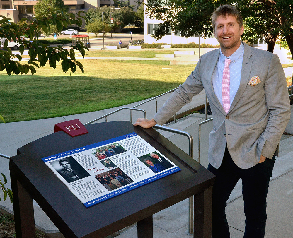 Corey Behrens, Self Engineering Leadership Fellows director, worked with a group of Self Program alumni to create and install a memorial honoring Al and Lila Self. The memorial will be dedicated at 3 p.m. Sept. 30 at the engineering courtyard near Eaton Hall, Learned Hall and Spahr Library.