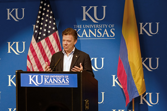 Alumnus and Colombian President Juan Manuel Santos visited KU in September 2012. Credit: KU Marketing Communications