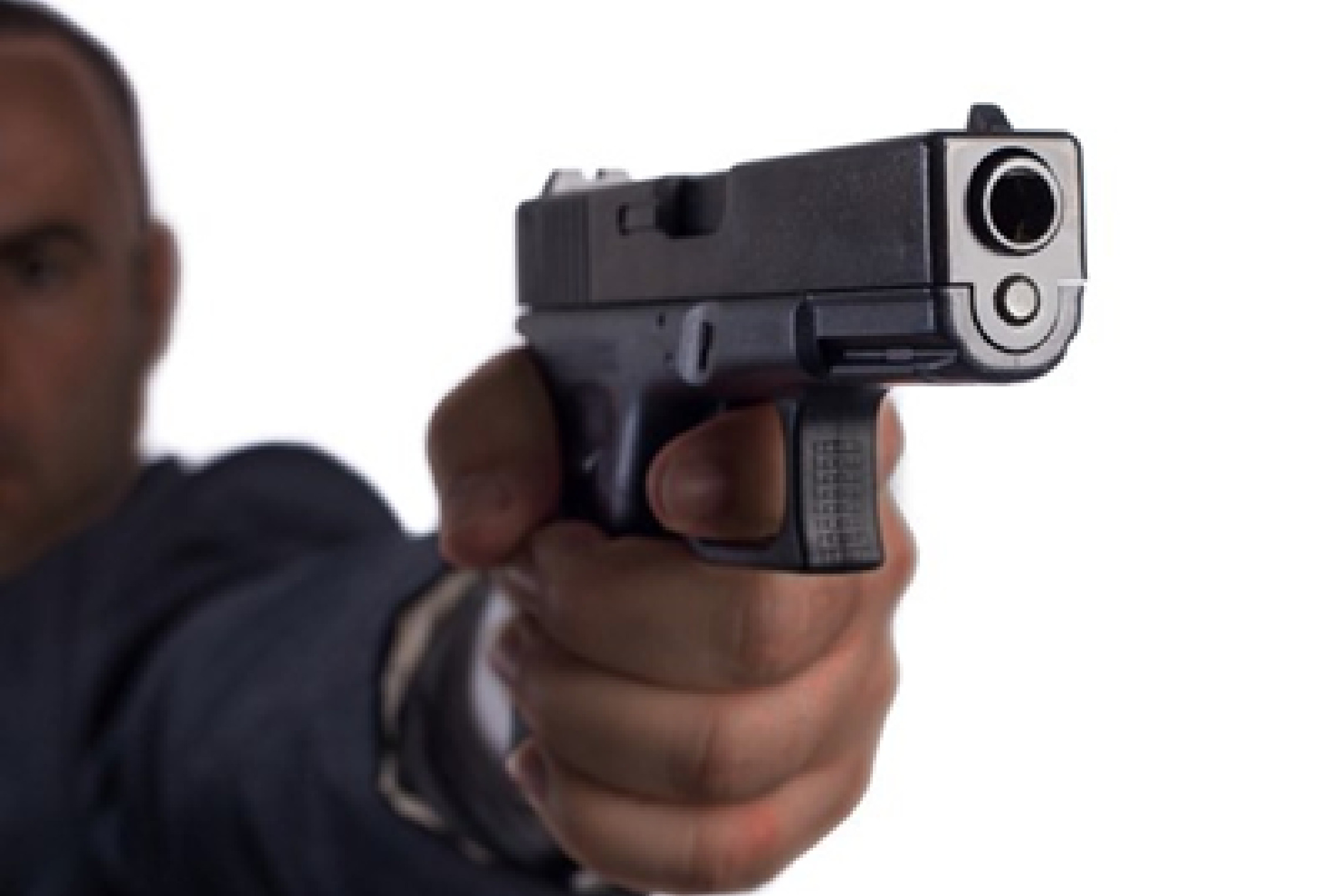Image used in KU gun regulation study that specifically shows a dark-skinned man pointing a gun.