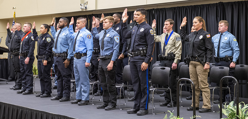 Ceremony for the 286th Basic Training Class of the Kansas Law Enforcement Training Center in December 2021.